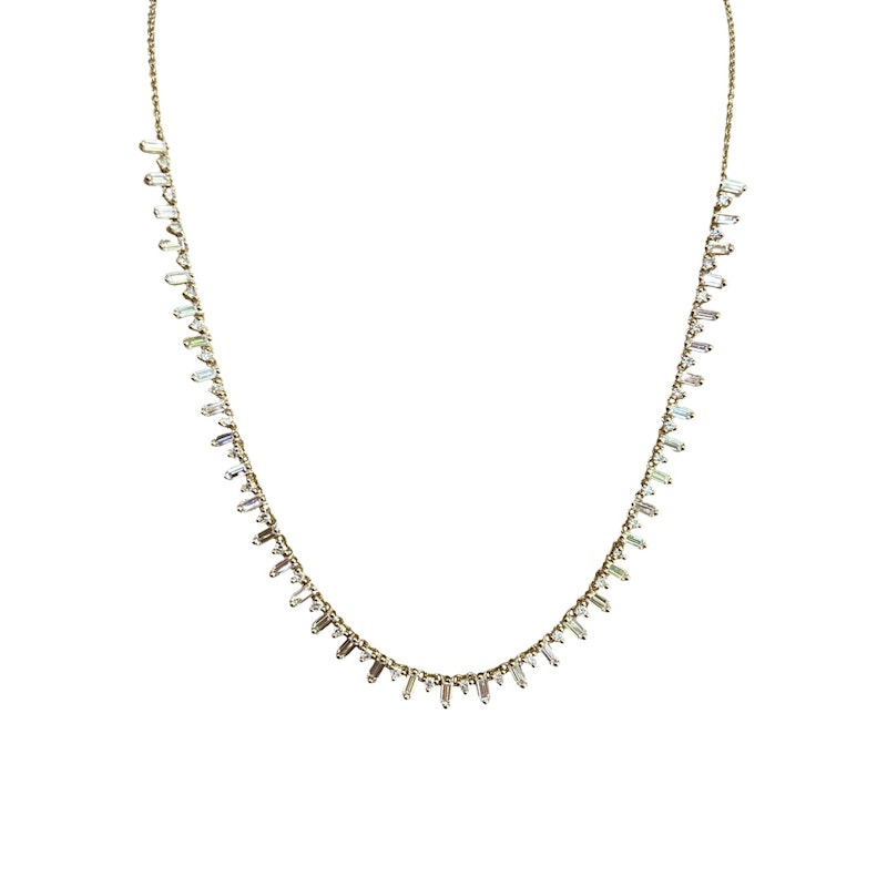 14k Yellow Gold Baguette & Round Diamond Fringe Necklace