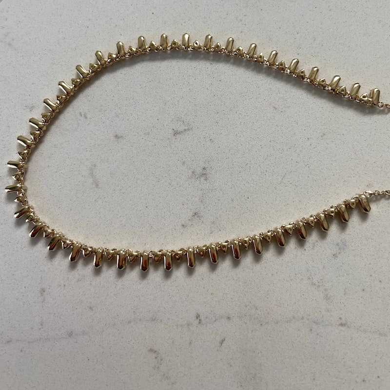 14k Yellow Gold Baguette & Round Diamond Fringe Necklace