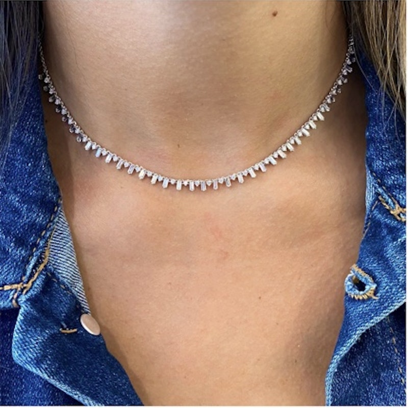 14k Yellow Gold Baguette & Round Diamond Fringe Necklace