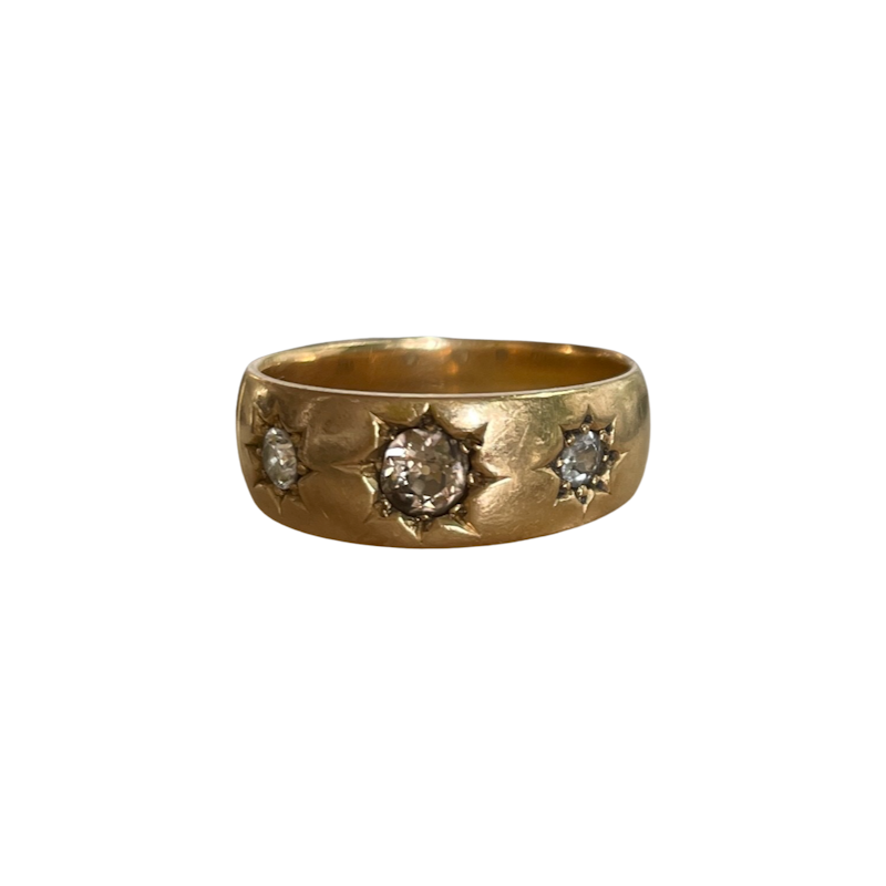 18k Yellow Gold 3 Diamond Vintage Gypsy Starburst Band