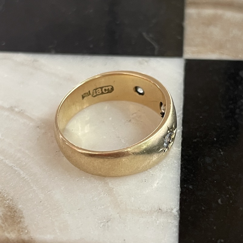 18k Yellow Gold 3 Diamond Vintage Gypsy Starburst Band