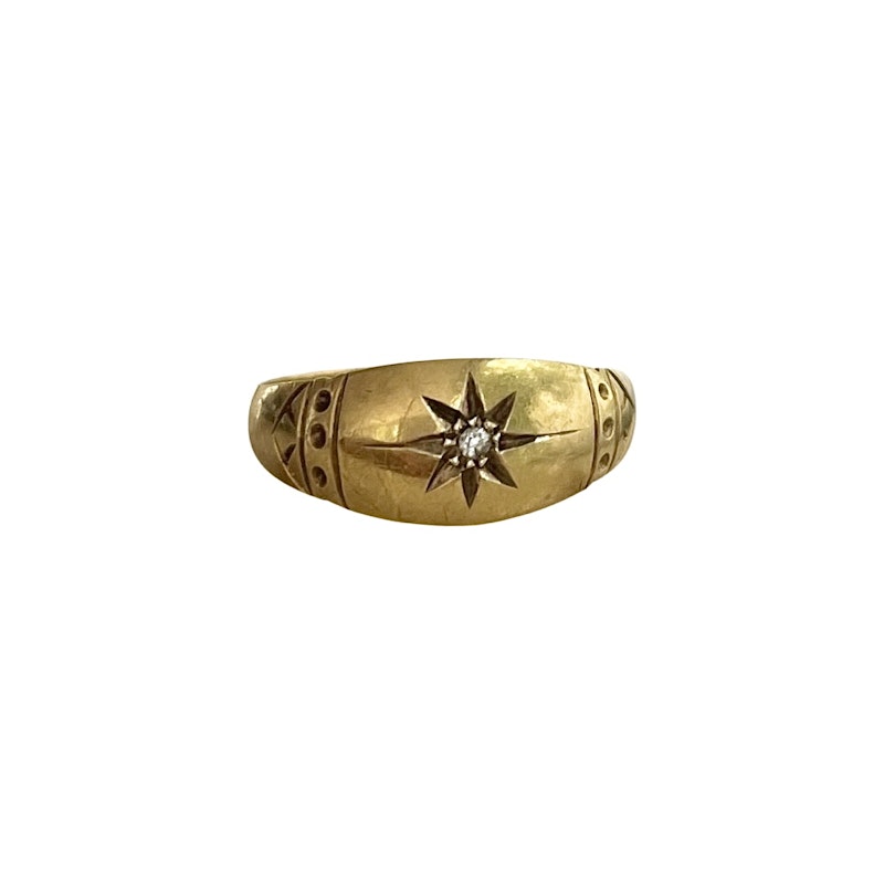 18k Yellow Gold Mini Diamond Starburst Band Ring