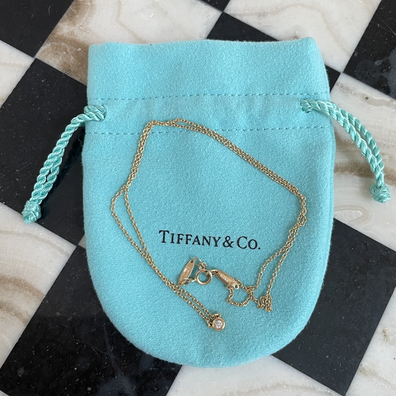 18k Rose Gold Tiffany&Co Elsa Peretti Diamond Bezel Necklace