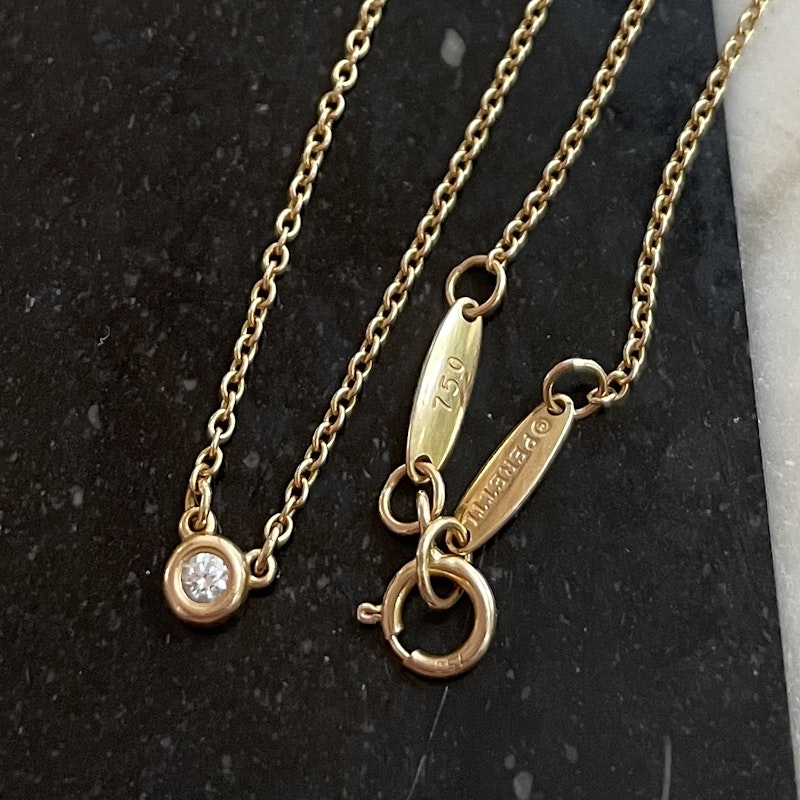 18k Rose Gold Tiffany&Co Elsa Peretti Diamond Bezel Necklace