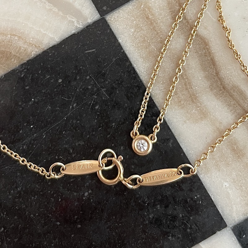 18k Rose Gold Tiffany&Co Elsa Peretti Diamond Bezel Necklace