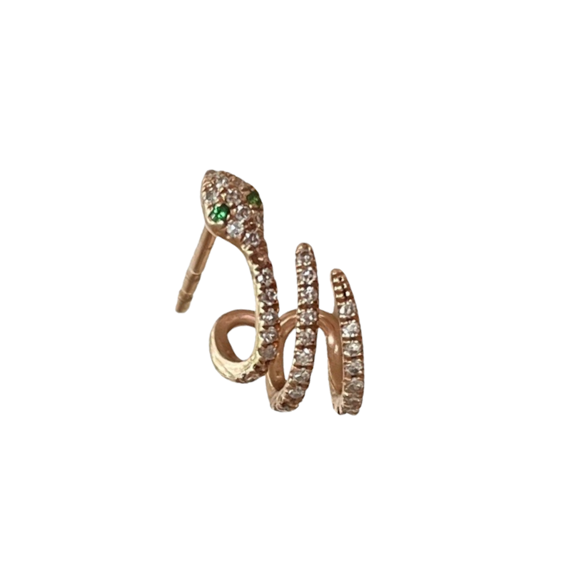 14k Rose Gold Diamond and Tsavorite Serpent Ear Climber