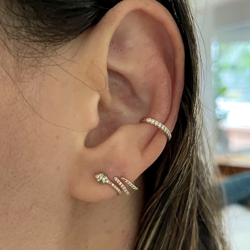 14k Rose Gold Diamond and Tsavorite Serpent Ear Climber