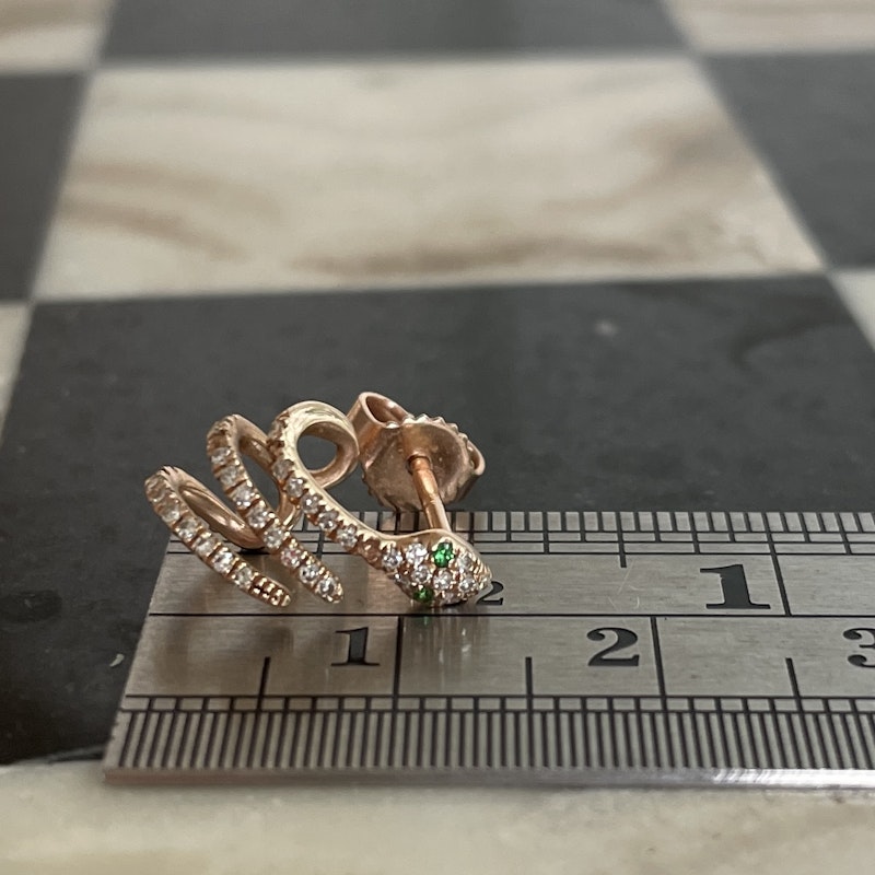 14k Rose Gold Diamond and Tsavorite Serpent Ear Climber