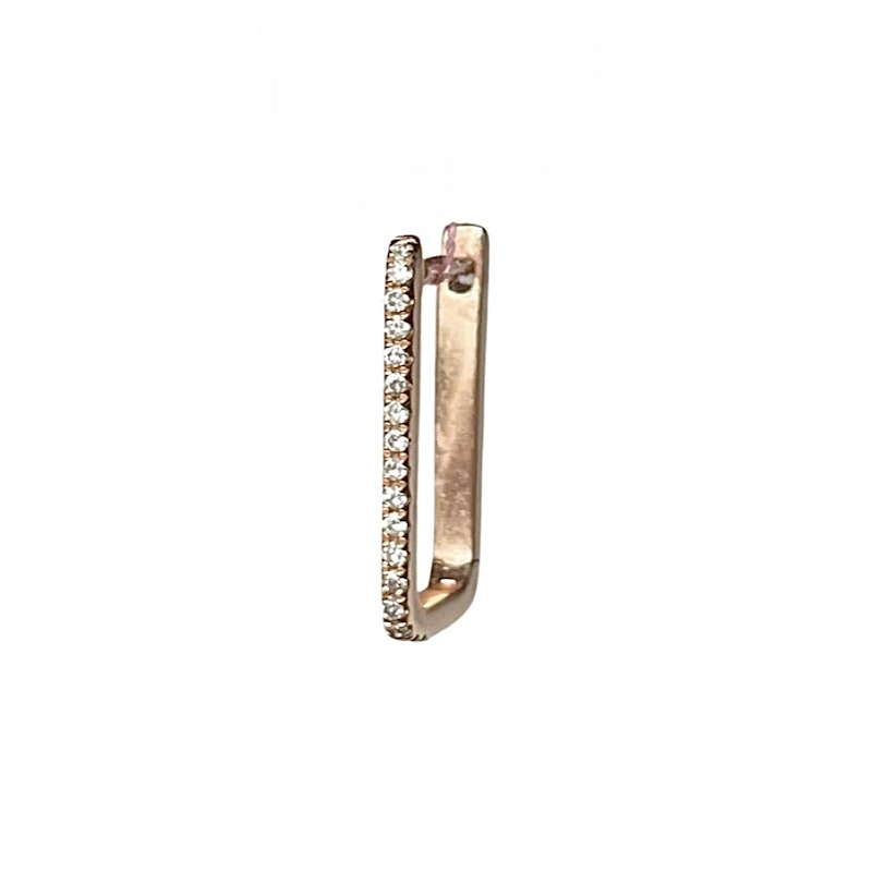 14k Rose Gold Rectangular Diamond Hoop Earring (single)