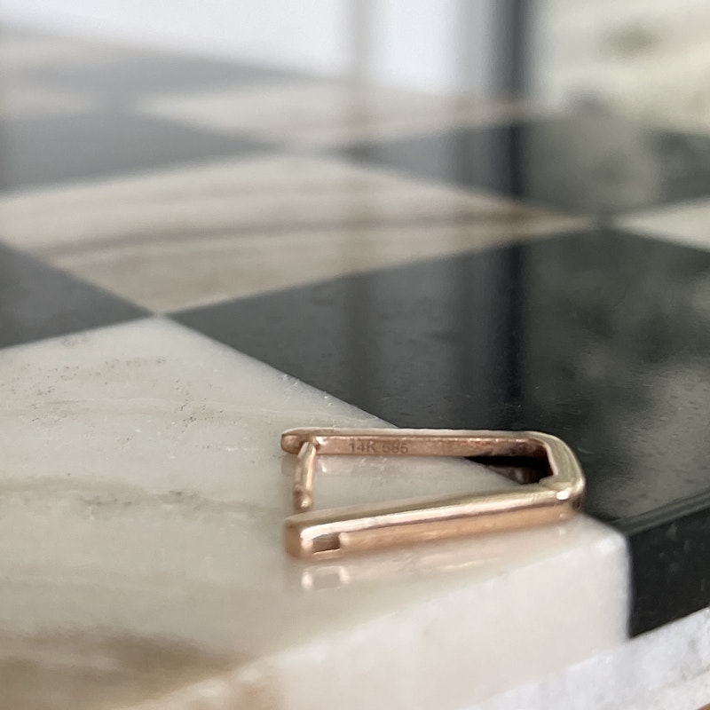 14k Rose Gold Rectangular Diamond Hoop Earring (single)