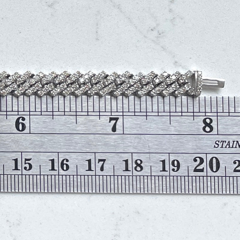 14k White Gold Diamond Cuban Link Tennis Bracelet