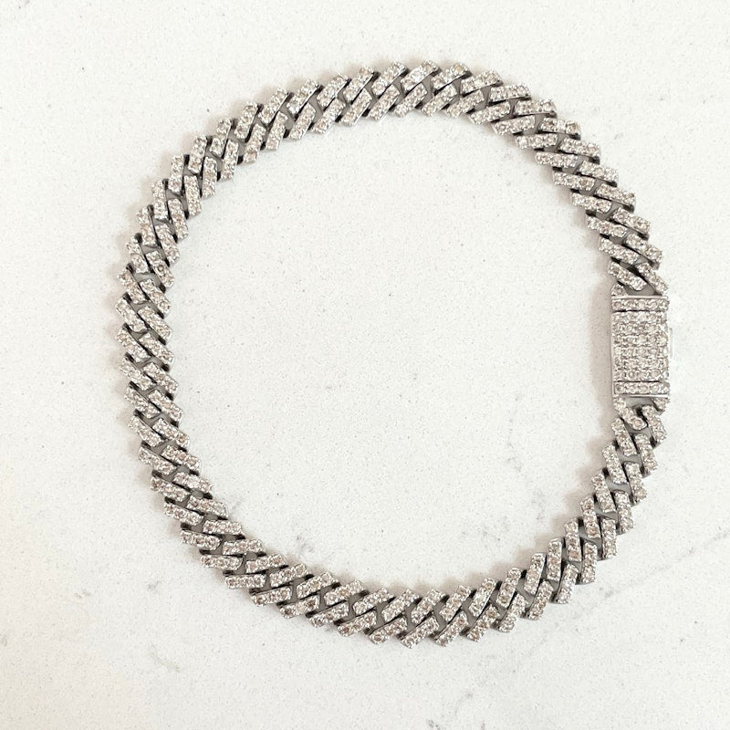 14k White Gold Diamond Cuban Link Tennis Bracelet