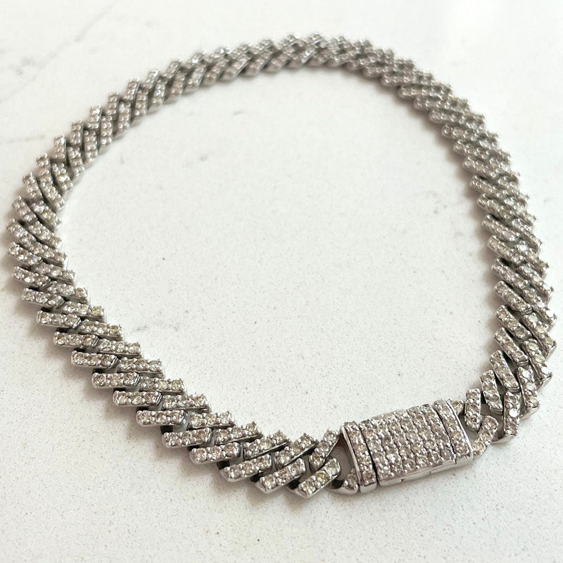 14k White Gold Diamond Cuban Link Tennis Bracelet