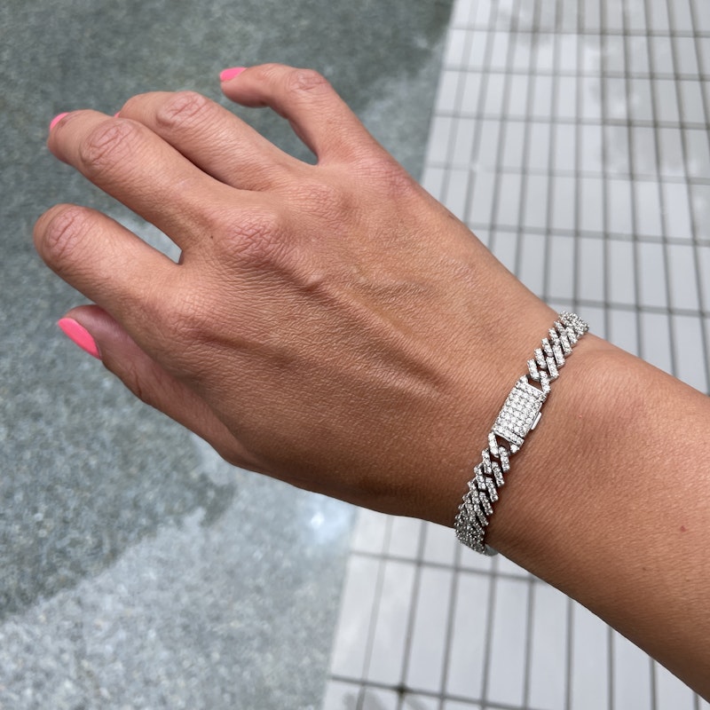14k White Gold Diamond Cuban Link Tennis Bracelet