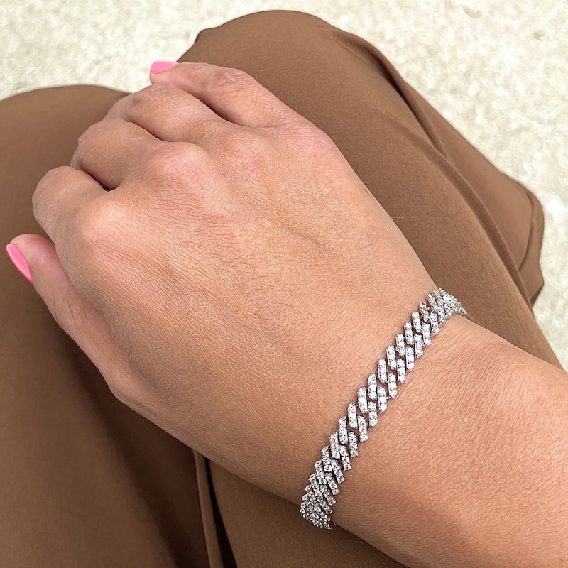 14k White Gold Diamond Cuban Link Tennis Bracelet