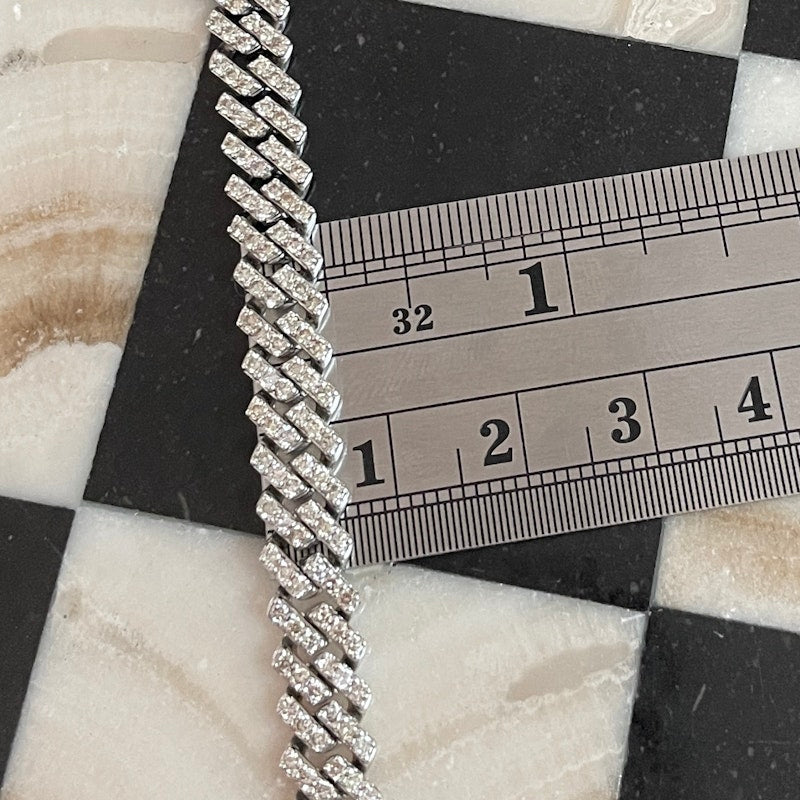 14k White Gold Diamond Cuban Link Tennis Bracelet