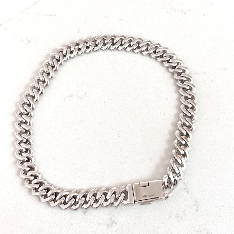 14k White Gold Diamond Cuban Link Tennis Bracelet