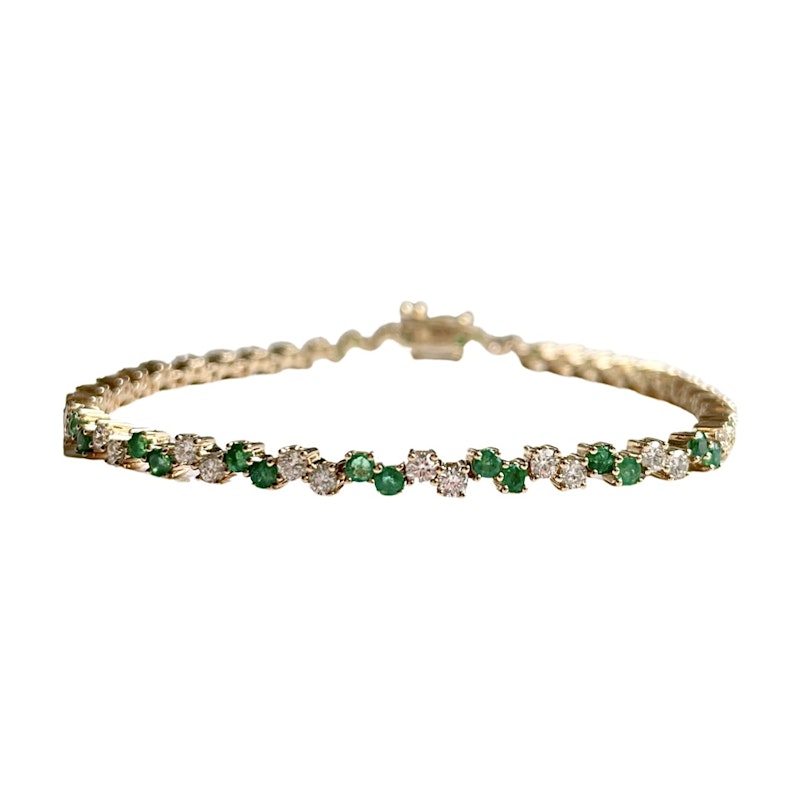 14k Yellow Gold Emerald and Diamond Tennis Bracelet