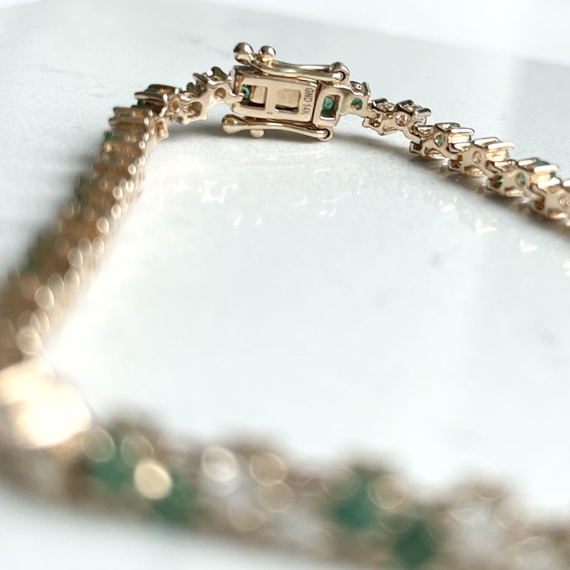 14k Yellow Gold Emerald and Diamond Tennis Bracelet