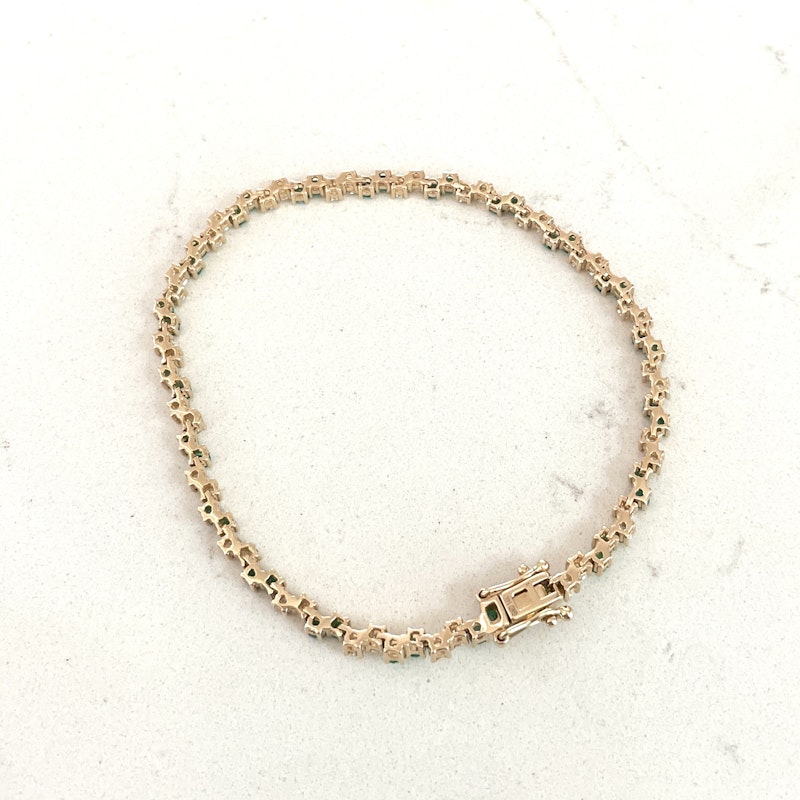 14k Yellow Gold Emerald and Diamond Tennis Bracelet