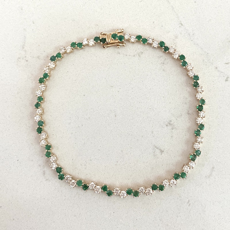 14k Yellow Gold Emerald and Diamond Tennis Bracelet