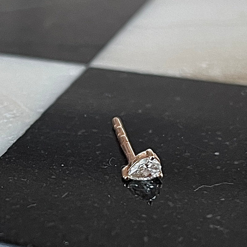 14k Rose Gold Pear Shaped Diamond Stud