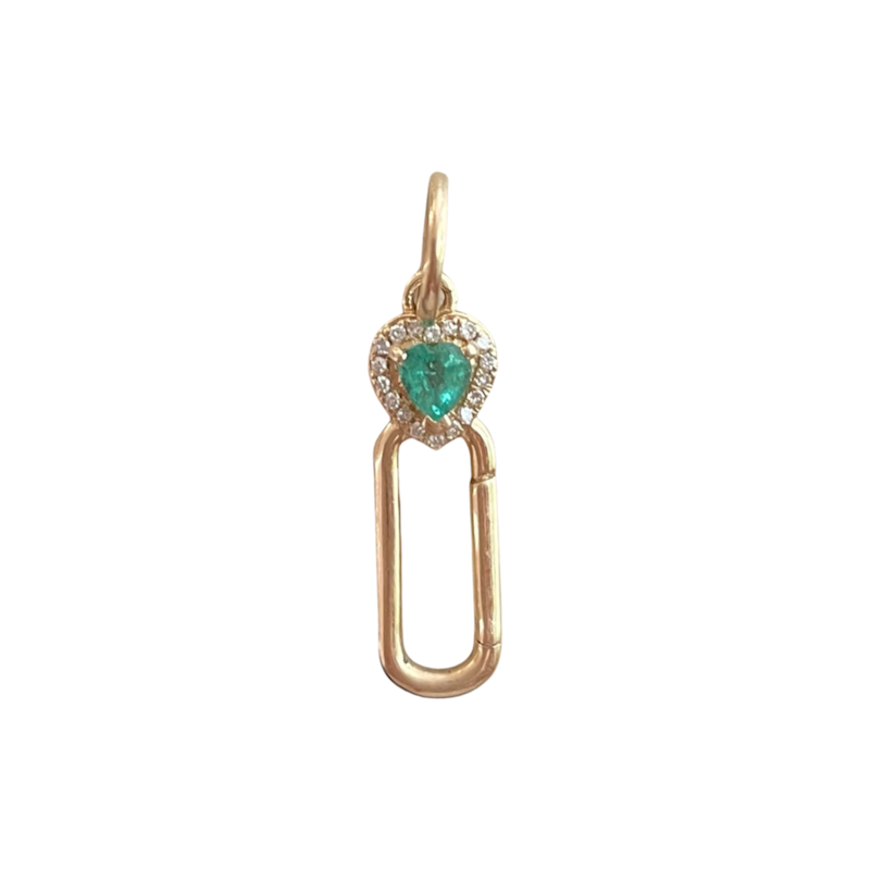 14k Yellow Gold Heart Emerald and Diamond Charm Clasp