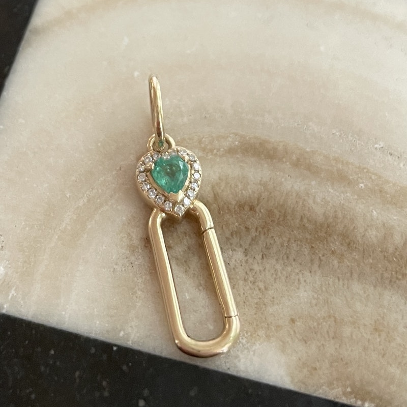 14k Yellow Gold Heart Emerald and Diamond Charm Clasp