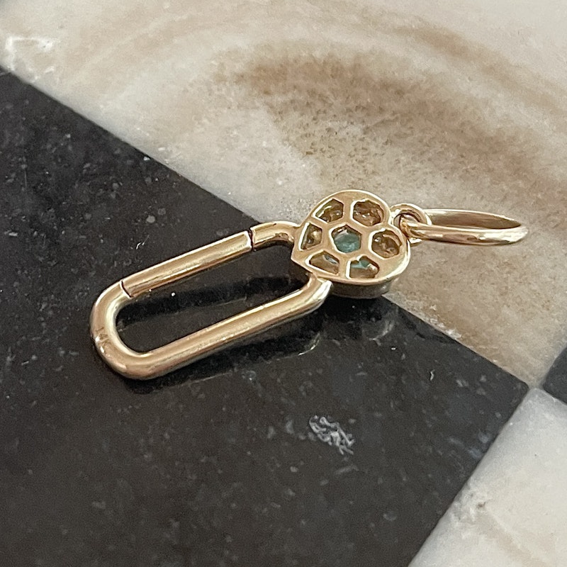 14k Yellow Gold Heart Emerald and Diamond Charm Clasp