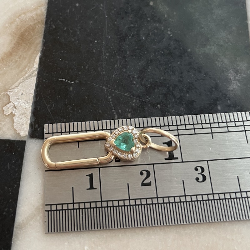 14k Yellow Gold Heart Emerald and Diamond Charm Clasp