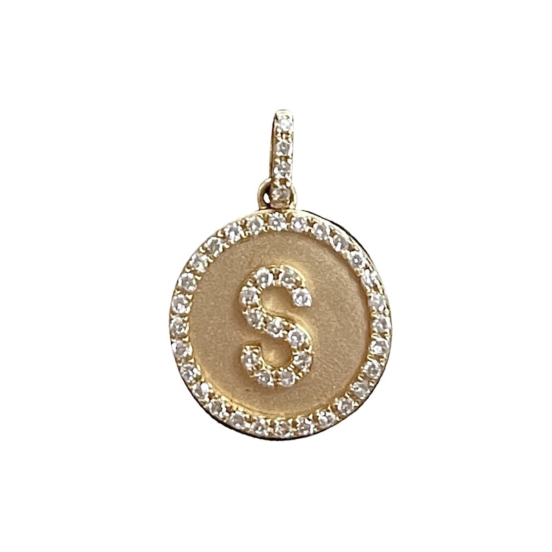 14k Yellow Gold Diamond "S" Initial Disc Charm