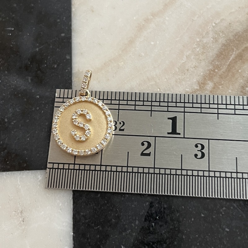 14k Yellow Gold Diamond "S" Initial Disc Charm