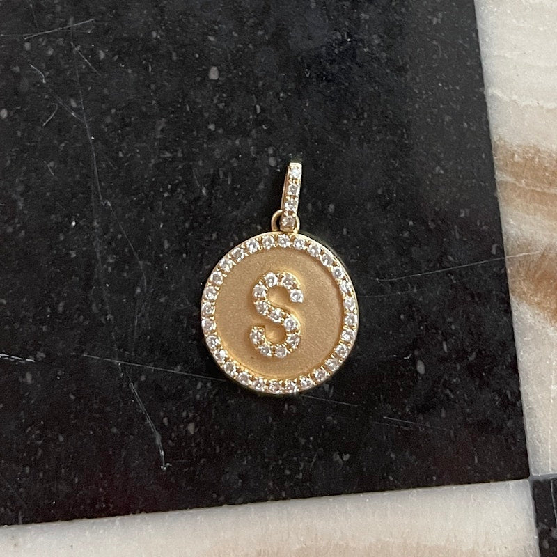 14k Yellow Gold Diamond "S" Initial Disc Charm