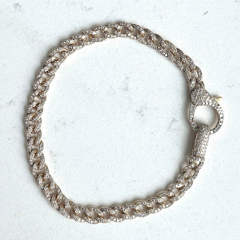 14k Yellow Gold Páve Diamond Cuban Link Bracelet