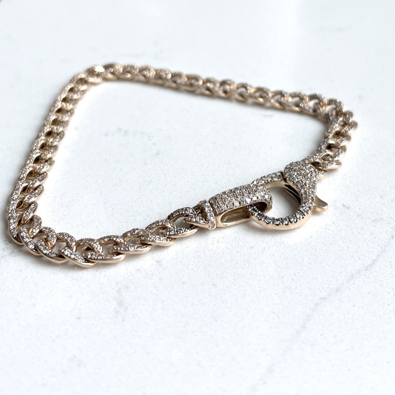 14k Yellow Gold Páve Diamond Cuban Link Bracelet