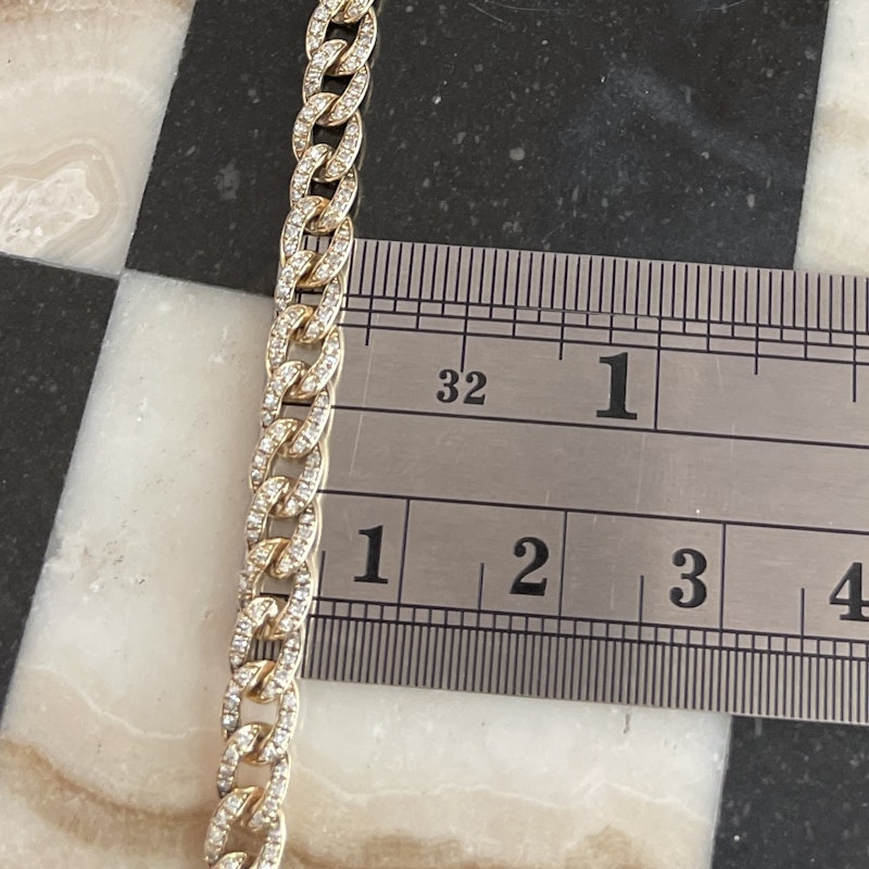 14k Yellow Gold Páve Diamond Cuban Link Bracelet