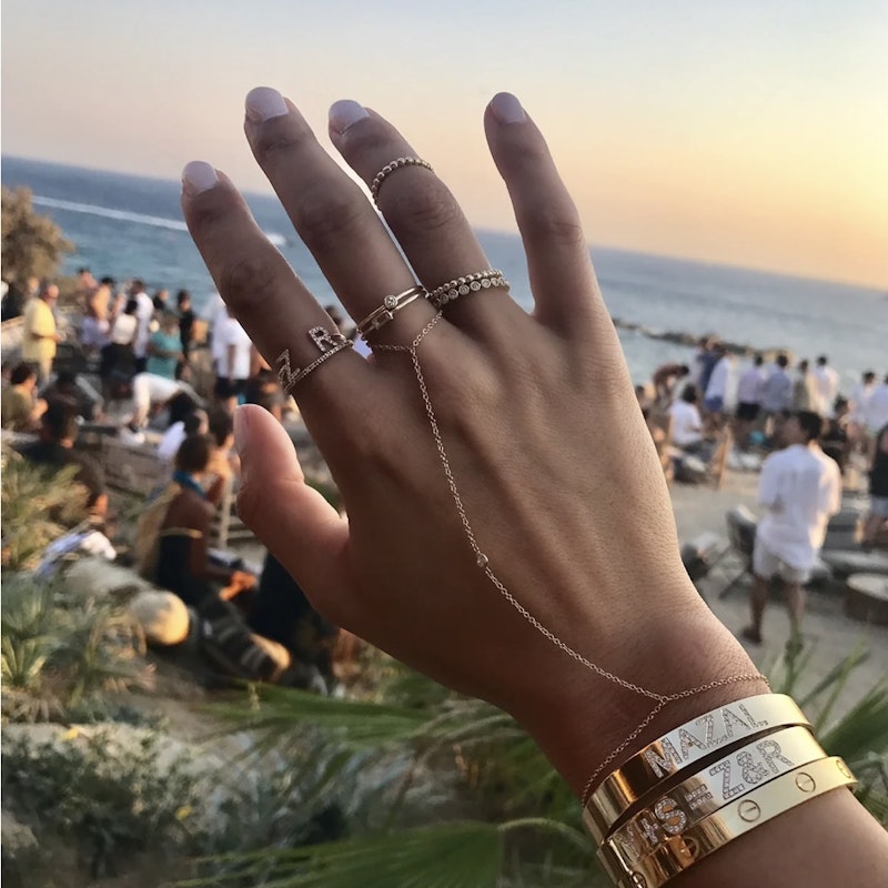 14k Rose Gold Diamond Bezel Hand Chain