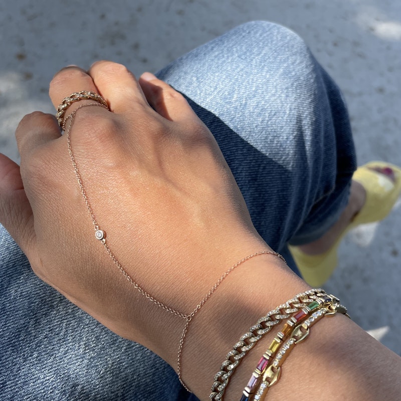 14k Rose Gold Diamond Bezel Hand Chain