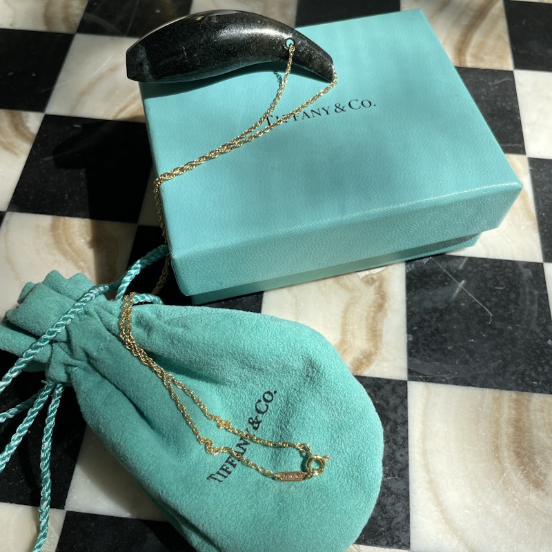 Tiffany & Co 18k Jade Fish Pendant Necklace