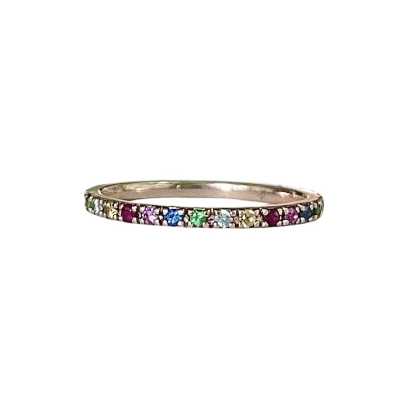 14k Rose Gold Rainbow Sapphire Eternity Band Ring