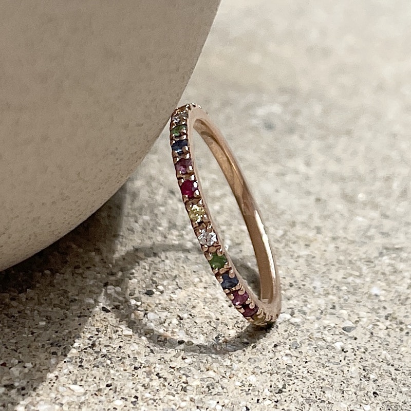 14k Rose Gold Rainbow Sapphire Eternity Band Ring