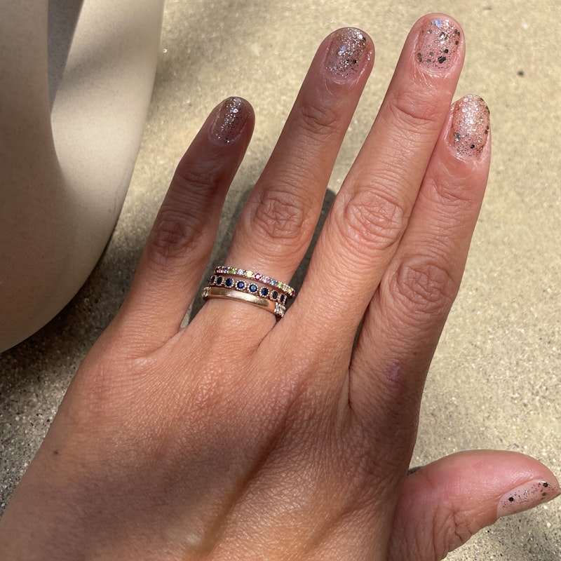 14k Rose Gold Rainbow Sapphire Eternity Band Ring