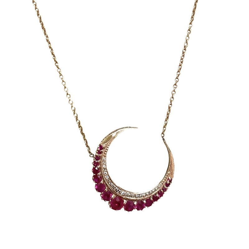 Jacquie Aiche 14k Rose Gold Ruby Crescent Moon Necklace