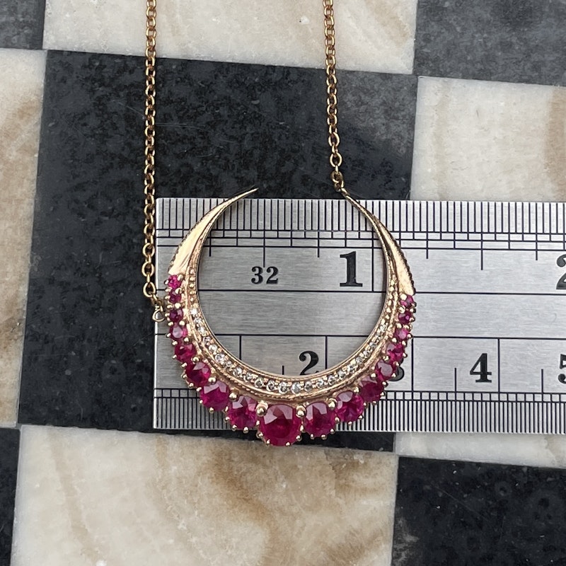 Jacquie Aiche 14k Rose Gold Ruby Crescent Moon Necklace