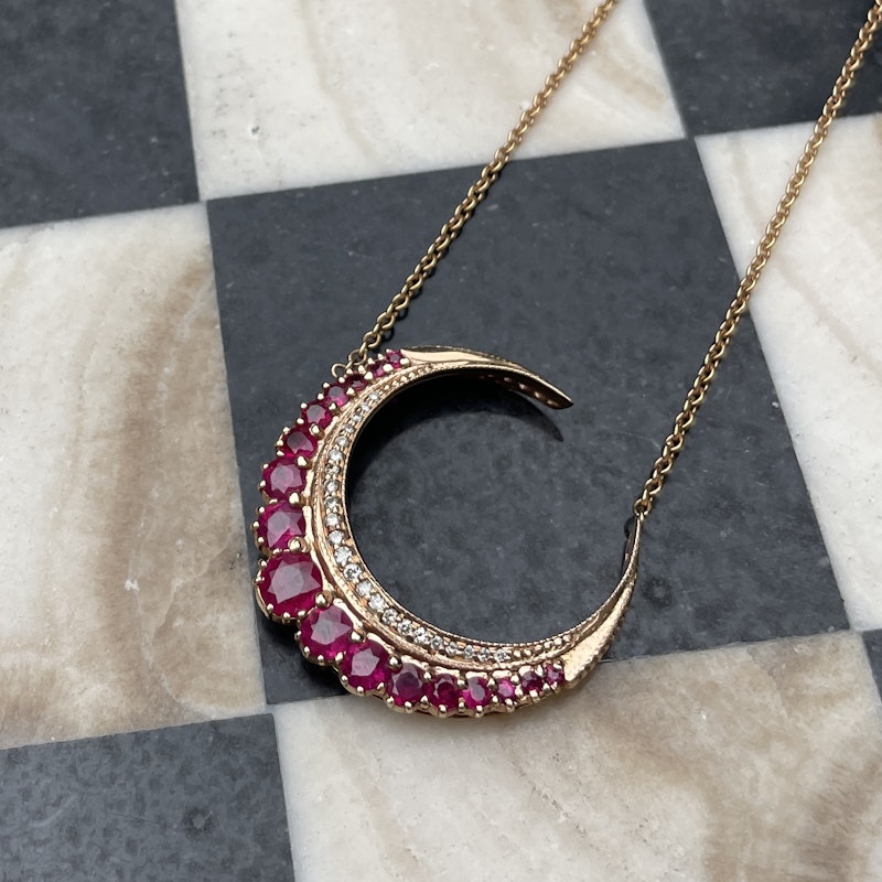Jacquie Aiche 14k Rose Gold Ruby Crescent Moon Necklace
