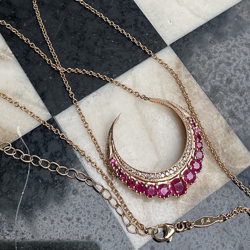 Jacquie Aiche 14k Rose Gold Ruby Crescent Moon Necklace