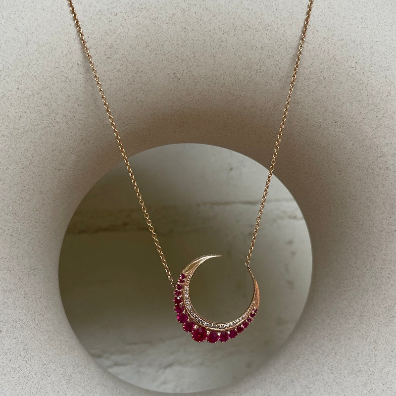Jacquie Aiche 14k Rose Gold Ruby Crescent Moon Necklace