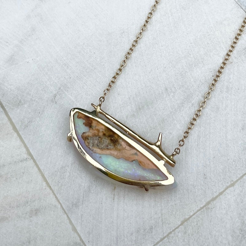 Elisabeth Bell 14k Yellow Gold Opal Thorn Necklace