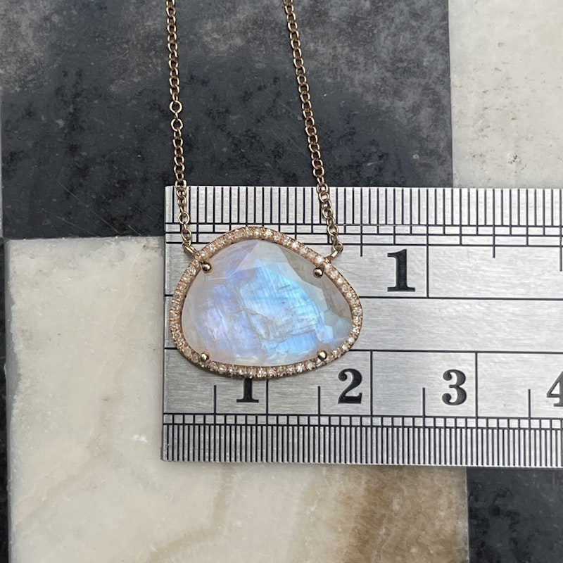 14k Rose Gold Moonstone Diamond Halo Necklace