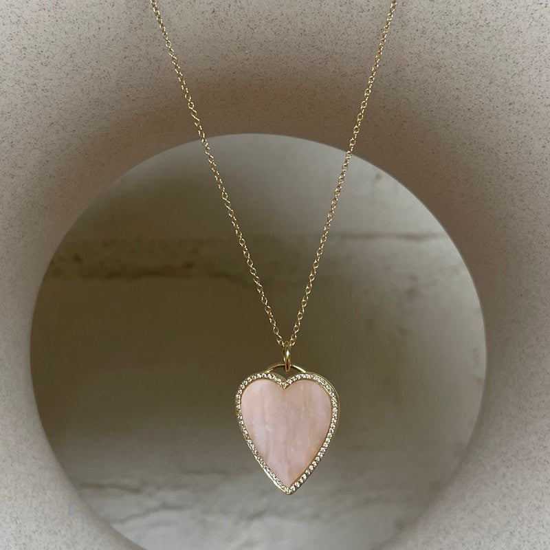 Jennifer Meyer 18k Pink Opal Inlay Heart Necklace